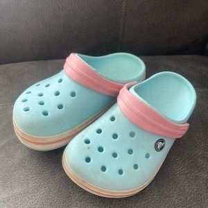 Baby blue and baby pink crocs